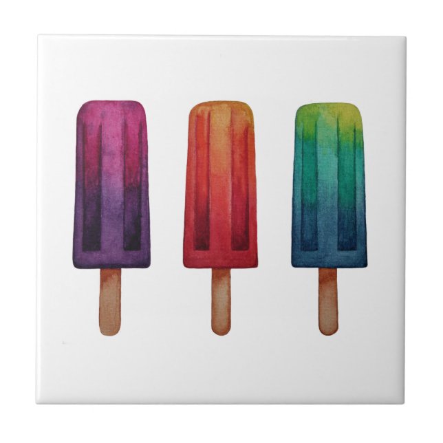 Carreau Watercolor Cute Popsicle Glaces Creams (Devant)