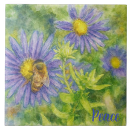 Carreau Watercolor Honeybee on Flowers