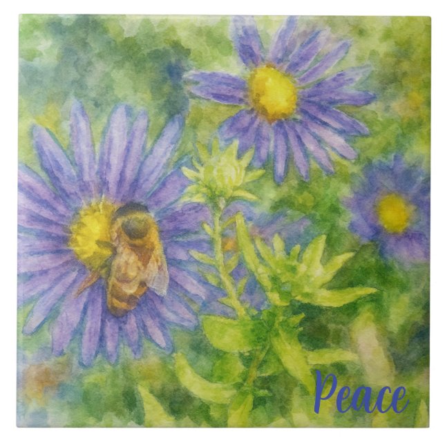 Carreau Watercolor Honeybee on Flowers (Devant)