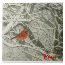 Carreau Watercolor Winter Cardinal Ceramic Tile