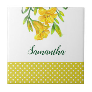 Carreau Watercolor Yellow Day Lilies Floral Art
