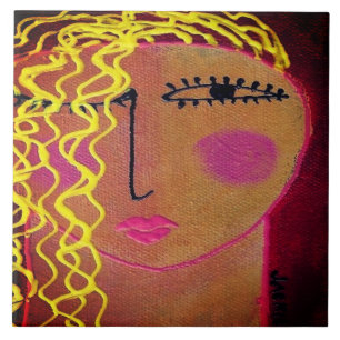 Carreau Wavy Blonde cheveux Abstrait portrait d'une femme