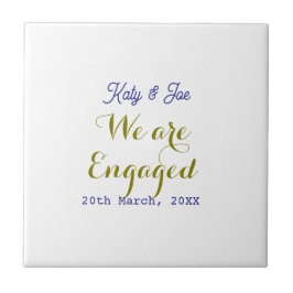 Carreau We are Engaged purple gold name date elegant simpl