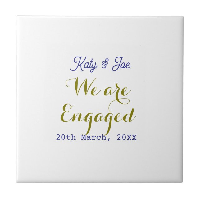 Carreau We are Engaged purple gold name date elegant simpl (Devant)