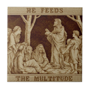 Carreau Wedgwood Jesus Miracle Repro Antique Sepia Gold