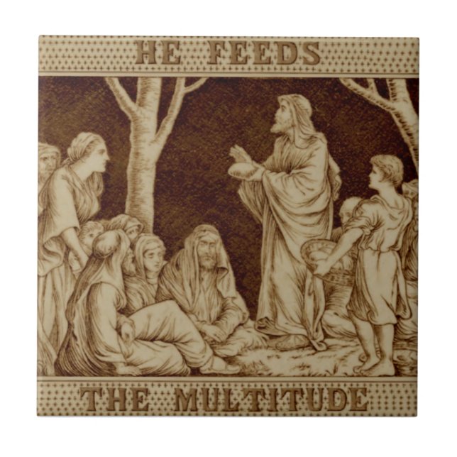 Carreau Wedgwood Jesus Miracle Repro Antique Sepia Gold (Devant)