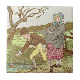 Carreau Wedgwood March Winds Polychrome c1885 Repro