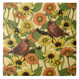 Carreau Wens et fleurs sur jaune pâle