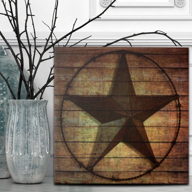Carreau Western Country Primitive Grange Wood Texas Star (Western Country Primitive Barn Wood Texas Star Ceramic Tile)