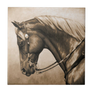 Carreau Western Ranch Horse Vieux Photo Sepia