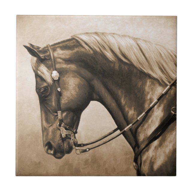 Carreau Western Ranch Horse Vieux Photo Sepia (Devant)