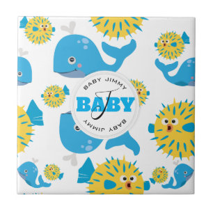 Carreau Whale & Blowfish Cartoon Baby Monogram