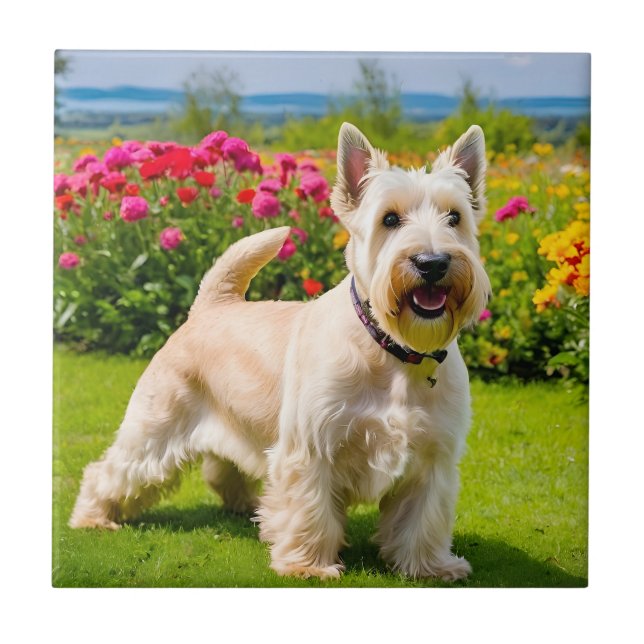 Carreau Wheaten Scottish Terrier jouant dans Flowers Grass (Devant)