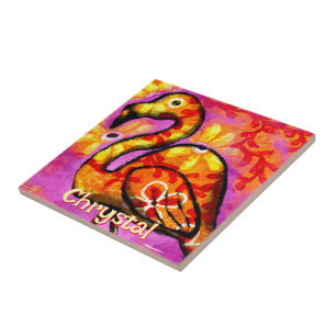 Carreau Whimsical Abstrait Flamant rose Bird Personnalisé