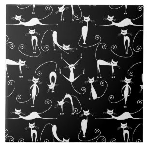 Carreau Whimsical Motif de chat blanc maigre