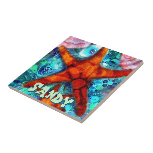 Carreau Whimsical Starfish Seashells Plage personnalisée