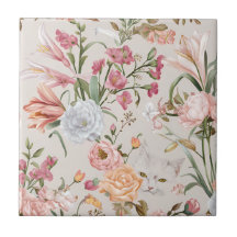 White Cats Pink Roses Floral 