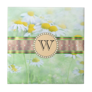 Carreau White Daisy's in Green Meadow Monogramme