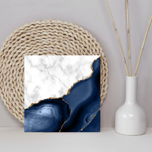 Carreau White Marble Navy Blue Agate Gold Glitter