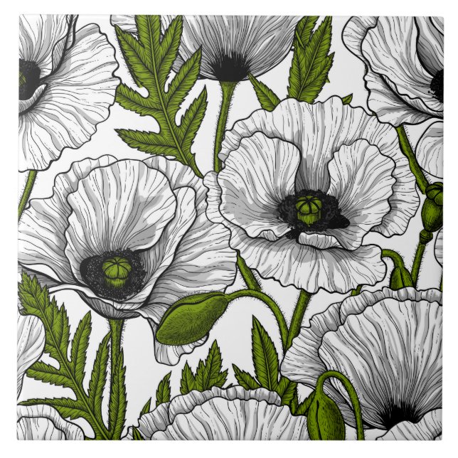 Carreau White poppies on white (Devant)
