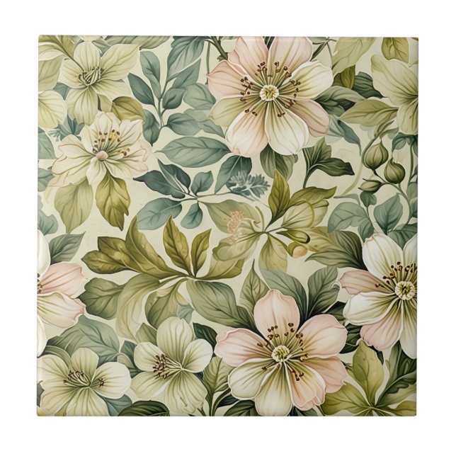 Carreau White Roses and Sage Seamless (Devant)