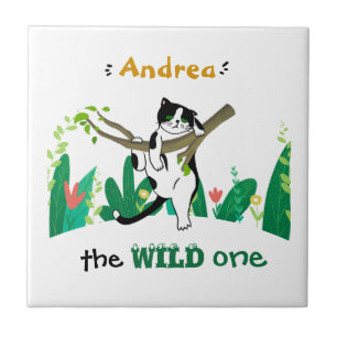 Carreau Wild One Greenery Safari Kitty Cat Anniversaire de