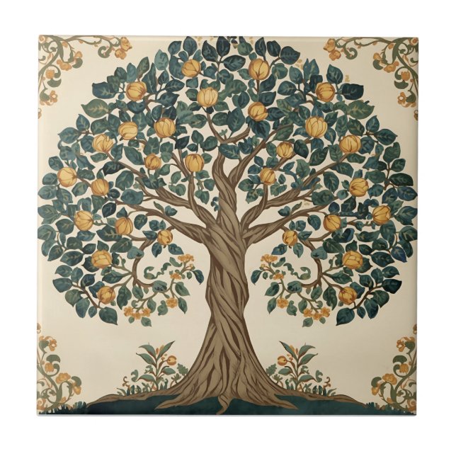 Carreau William Morris Arbre de Vie Vintage Préraphaélite (Devant)