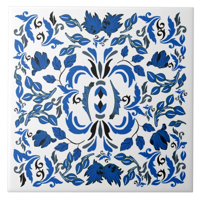 Carreau William Morris arbres et feuilles bleu et blanc (Devant)