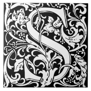 Carreau William Morris Art Nouveau Initial Vignes Lettre S