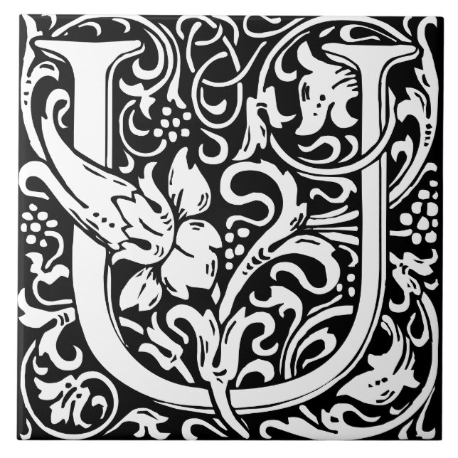 Carreau William Morris Art Nouveau Lettre Florale initiale (Devant)