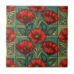 Carreau William Morris Coquelicots Floral géométrique Roug