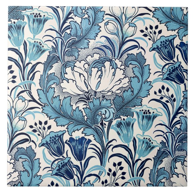 Carreau William Morris Crème Bleue Motif Floral (Devant)