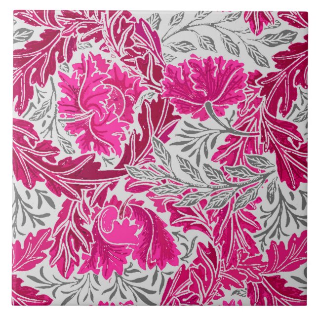 Carreau William Morris Floral, Fuchsia rose & gris / Grey (Devant)