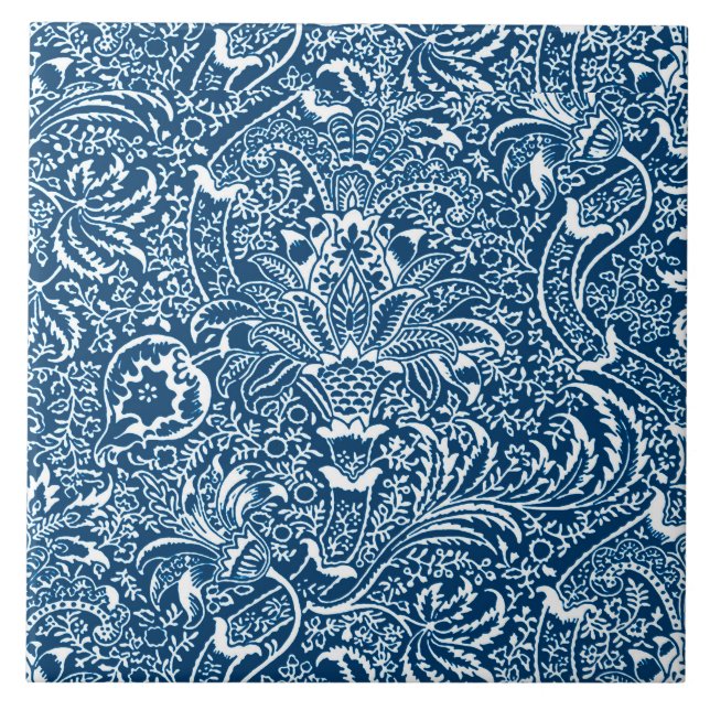 Carreau William Morris Indian, Indigo Blue et White (Devant)