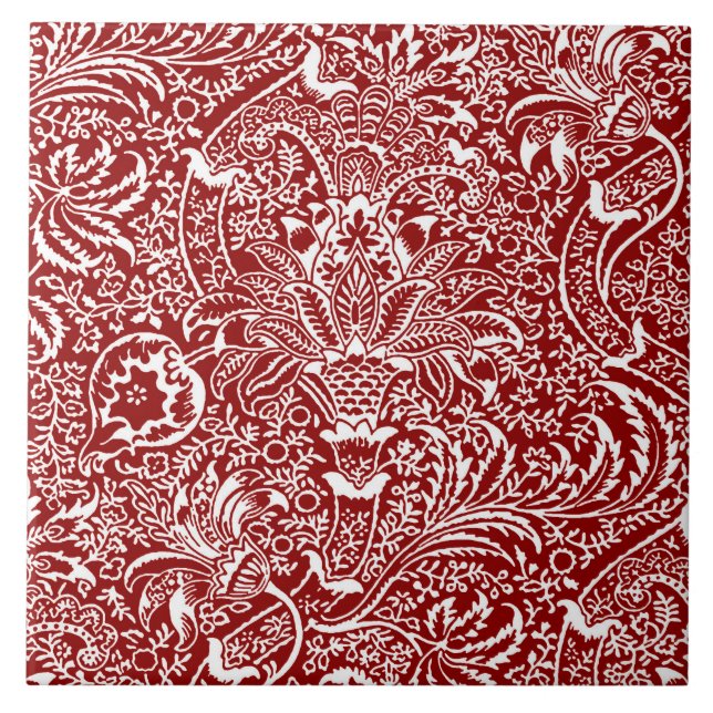 Carreau William Morris Indien, rouge foncé et blanc (Devant)