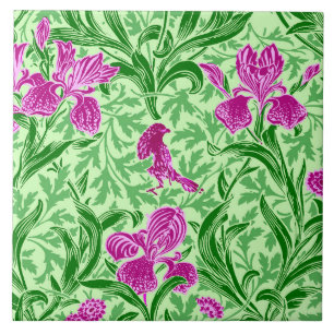 Carreau William Morris Irises, Green, Magenta et Orchid