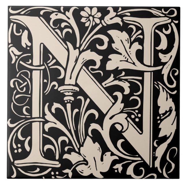 Carreau William Morris Lettre monogramme Art nouveau N (Devant)