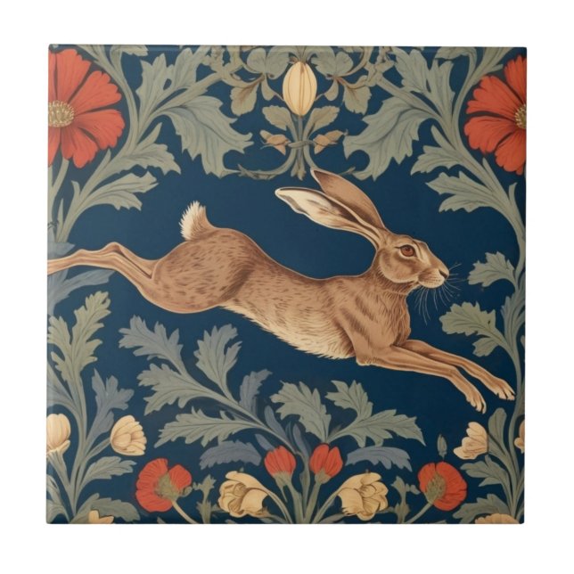 Carreau William Morris style droite face au lièvre coureur (Devant)