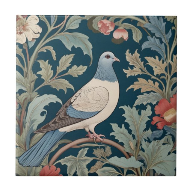 Carreau William Morris style Face droite Pigeon Bird (Devant)