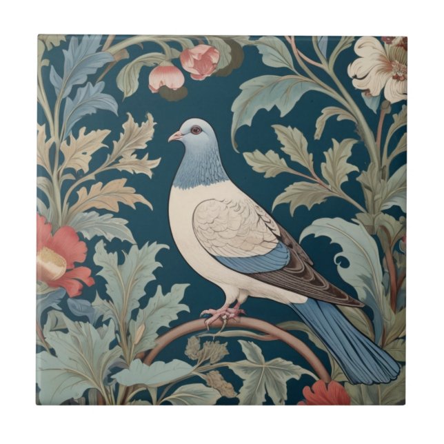 Carreau William Morris style Face gauche Pigeon Bird (Devant)