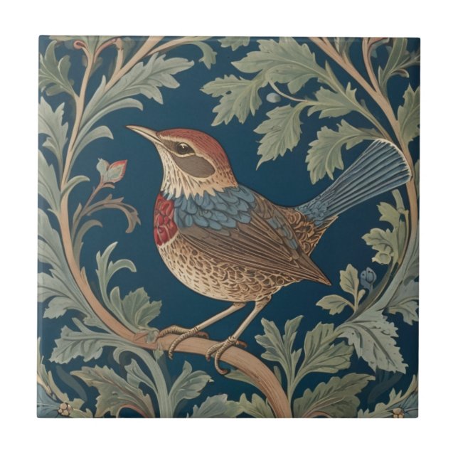Carreau William Morris style Face gauche Wren Bird (Devant)