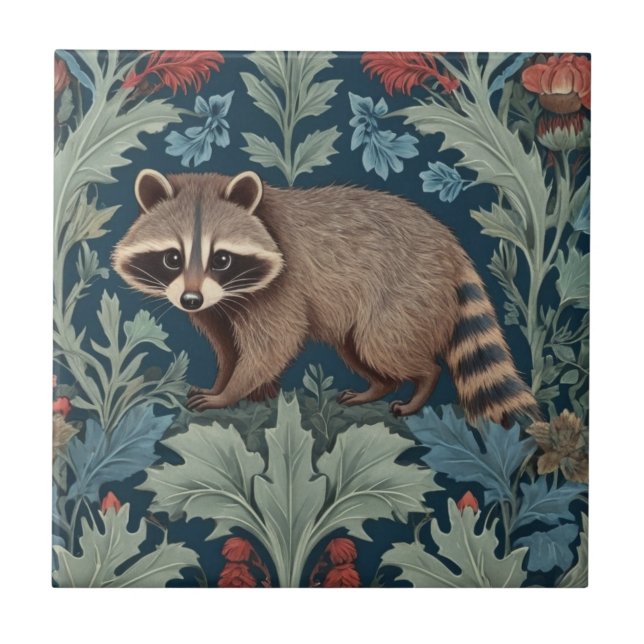 Carreau William Morris style Left Facing Raccoon (Devant)