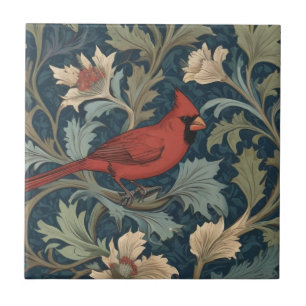 Carreau William Morris style Red Cardinal Bird droite