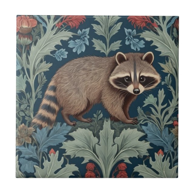Carreau William Morris style Right Facing Raccoon (Devant)