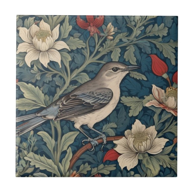 Carreau William Morris style Right Mockingbird Oiseau flor (Devant)