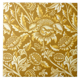 Carreau William Morris Sunflower, jaune moutarde / or