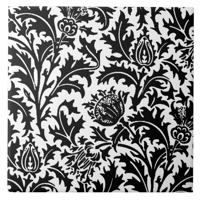 Carreau William Morris Thistle Damask, noir sur blanc   (Devant)