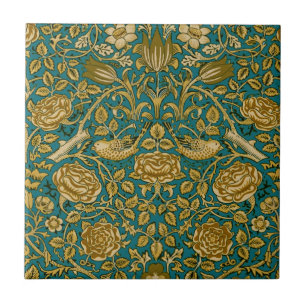 Carreau William Morris Tudor Rose Motif Bleu Golden