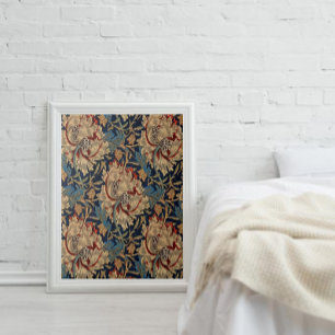 Carreau William Morris Vintage motif floral rouge bleu