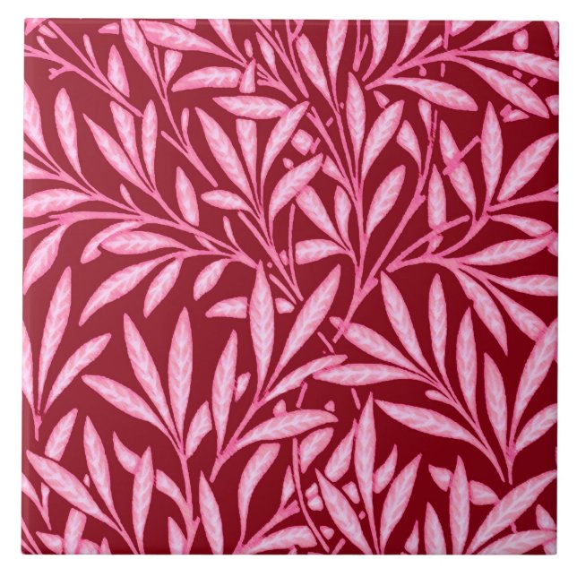 Carreau William Morris Willow Motif, Bourgogne et rose (Devant)